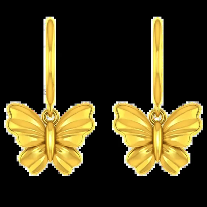 22k Beautiful Gold Butterfly Earrings With Intricate Design