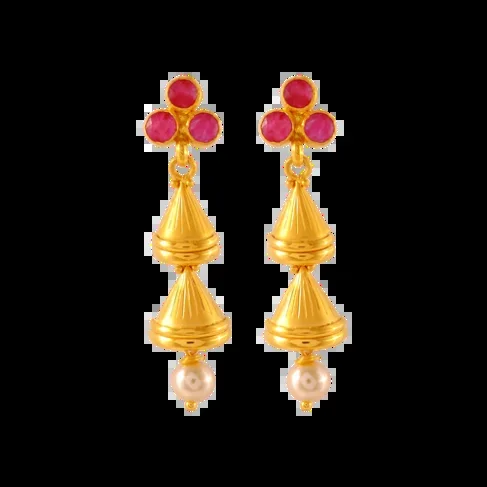 22k Gold Drop Earrings With Pearl And Meenakari Detailing