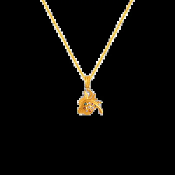 22k Intricate Gold Pendant Design With Fish Theme