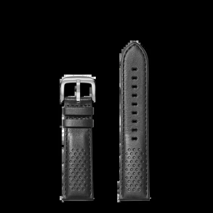 22mm Black Perforated Leather Watch Strap – Black