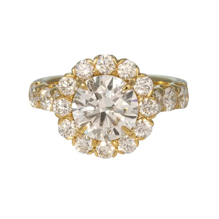 2ct Center & 1.37ctw Diamond Cluster 18K Gold Engagement Ring