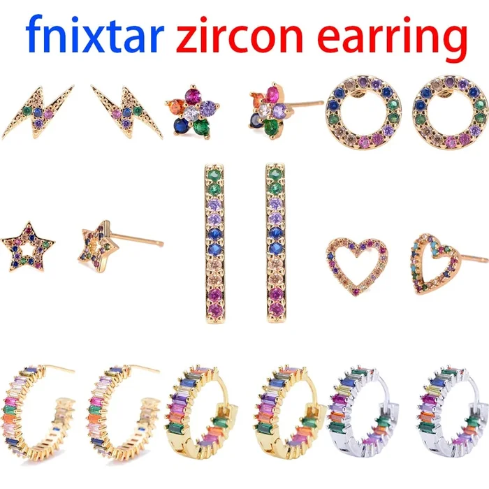2pcs CZ stud earring rainbow gold heart letter earrings for women Korean earrings zirconia crystal charm jewelry gift