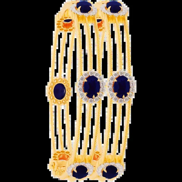 3.02Ct VS/GH Diamond Set Of 2pcs Bangles with Sapphire in 18K Gold