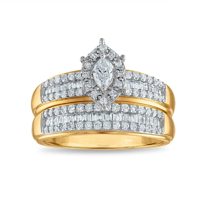 3/4 CTW Natural Diamond Halo Bridal Set Ring in 10KT Yellow Gold