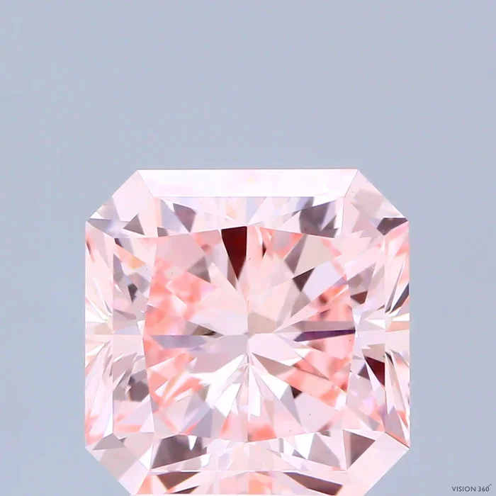 3.40 Carat Radiant Shaped, Ideal Cut, FANCY INTENSE PINK Color, VS1 Clarity, IGI Certified Lab Grown Diamond
