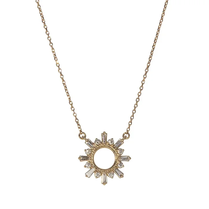 .37ct Diamond Sunburst 14K Yellow Gold Pendant Necklace