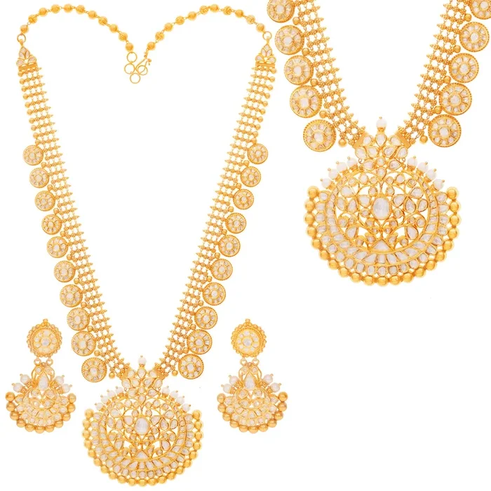 38.20CTW Rose Cut Diamond Antique Paata Haaram in 22K Gold