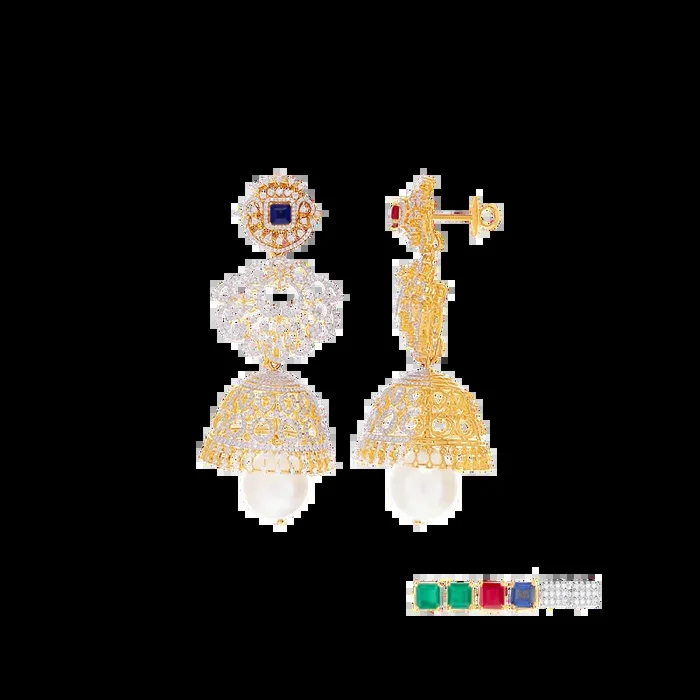 4.06Ct VVS/EF Diamond Jhumkha With Changeable Gemstones in 18K Gold