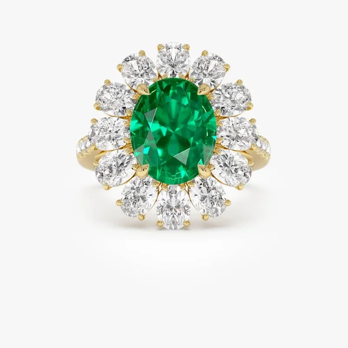 5.30 Ctw 14k Lab Grown Colombian Emerald and Oval Diamond Halo Statement Ring – Nysa