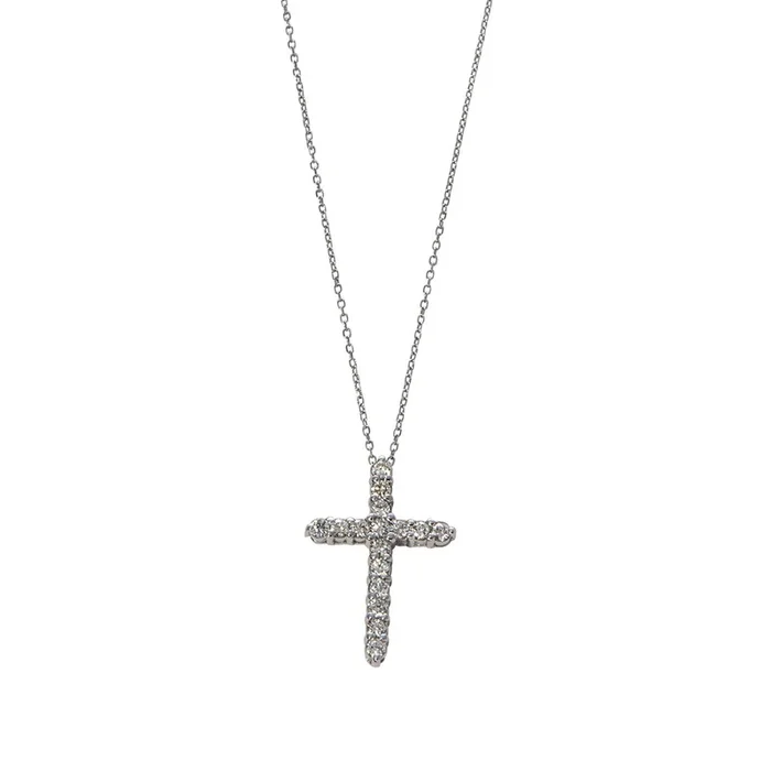 .50ctw Diamond Cross 14K White Gold Pendant Necklace