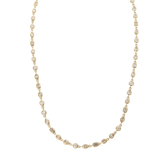 5ctw Diamond Mixed Cut Bezel Set 18K Yellow Gold Necklace