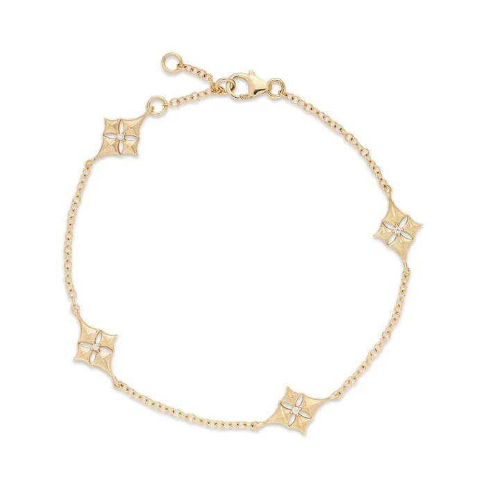 7-8″ Adjustable Hawaiian Quilted Star Bracelet in Gold with Diamonds