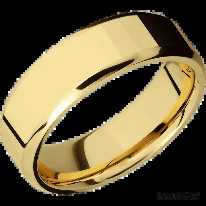 7 mm wide Beveled 14K Yellow Gold band.