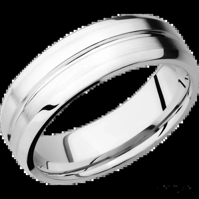 7 mm wide Beveled with Center Accent Groove 14K White Gold band.