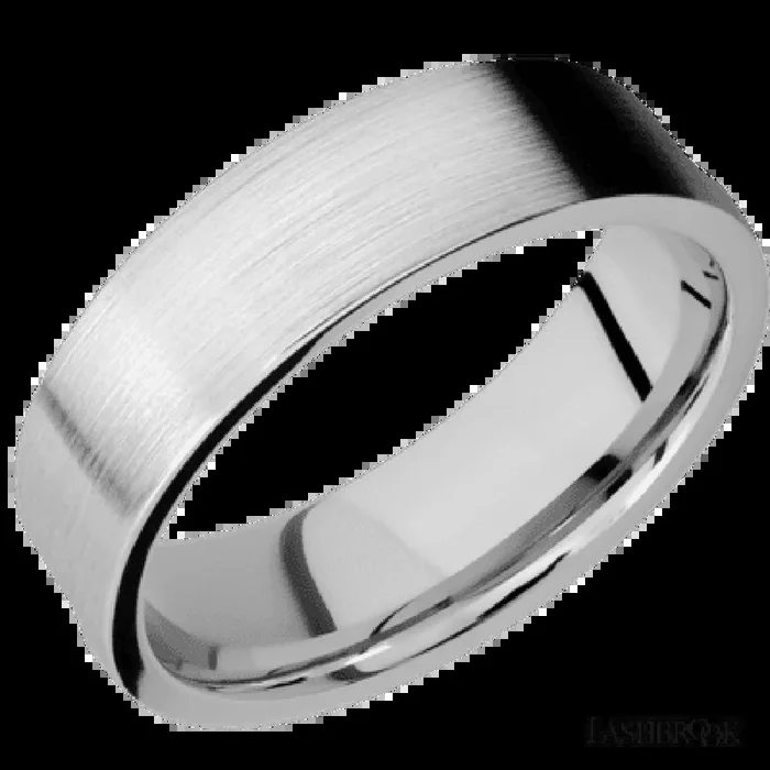 7 mm wide/Flat/Cobalt Chrome band with one 5 mm Centered inlay of Dinosaur Bone Tan.