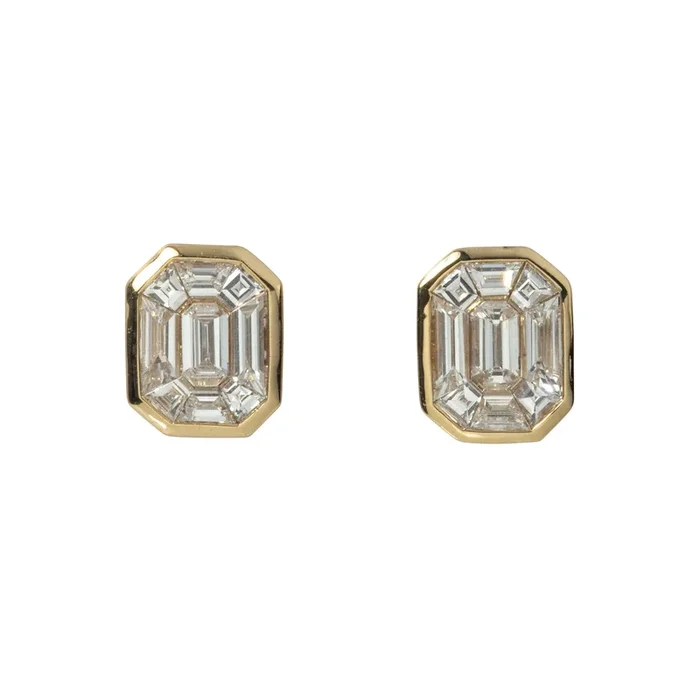 .77ctw Diamond Emerald-Cut Illusion 14K Gold Stud Earrings