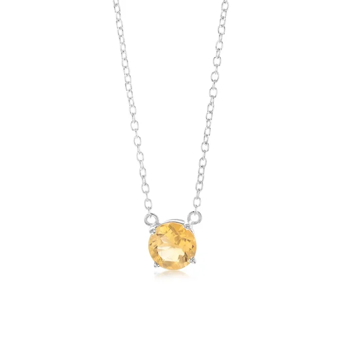 7mm Natural Citrine Pendant in Sterling Silver with Chain