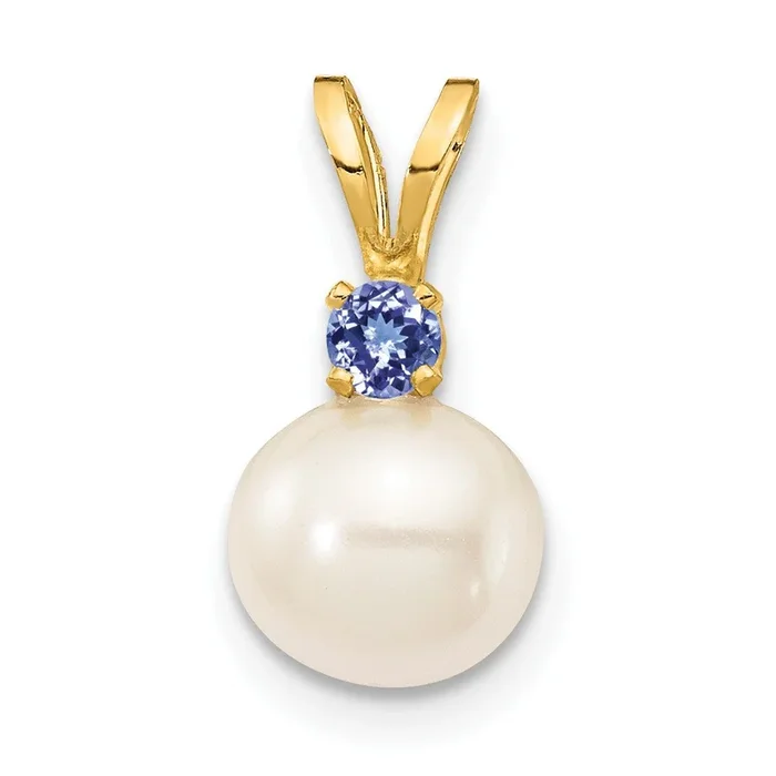7MM Round Pearl and Tanzanite Pendant-Chain Not Included in 14KT Yellow Gold