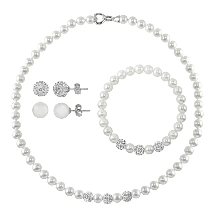 7MM Round Shell Pearl and Crystal Bead Box Set in Sterling Silver