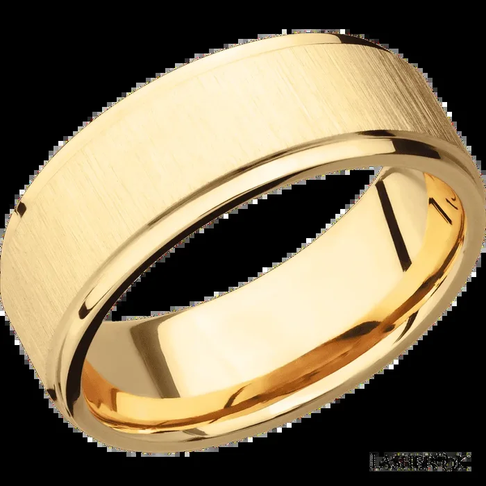 8 mm wide Flat Grooved Edges 14K Yellow Gold band.