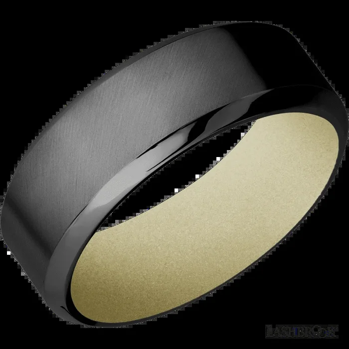 8 mm wide High Bevel Zirconium band featuring a Bright Nickel sleeve.