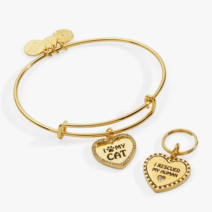 ‘I Love My Cat’ Bangle & Pet Collar Charm Set of 2