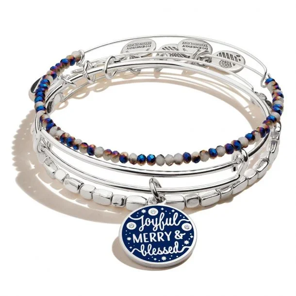 ‘Joyful, Merry And Blessed’ Charm Bangles, Set of 3
