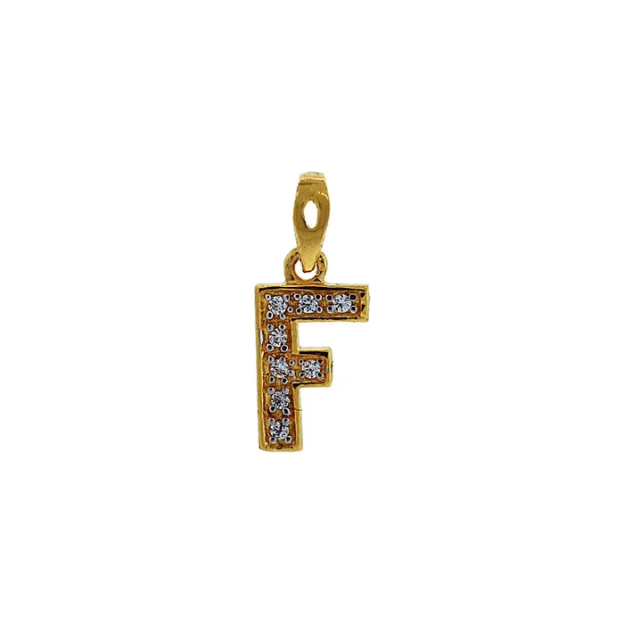 “F” Initial Pendant with CZ in 22K Gold