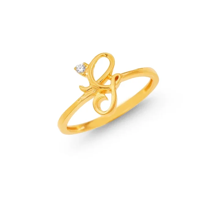 “G” Initial Ring With CZ in 22K Gold