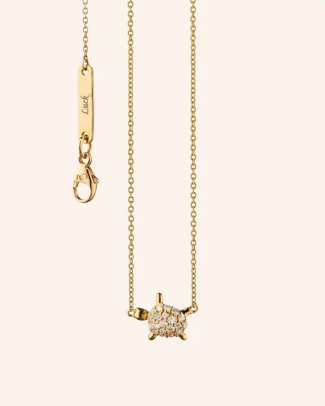 “Luck” Critter Turtle 18K Gold Necklace with Diamonds