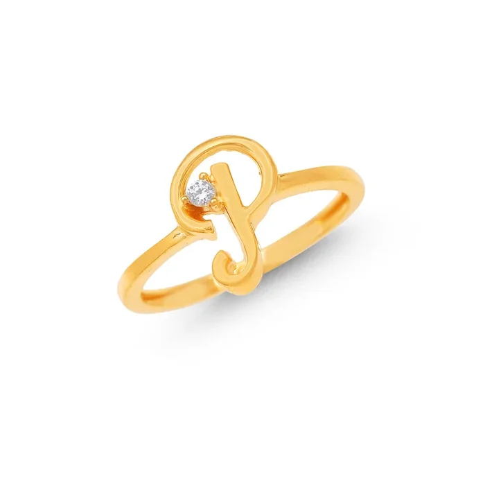 “P” Initial Ring With CZ in 22K Gold