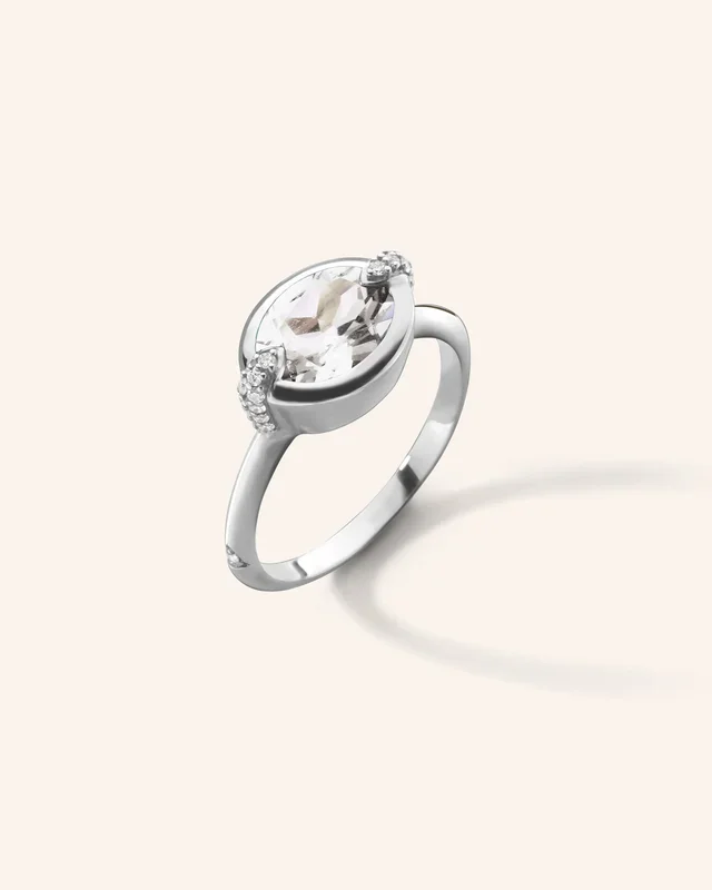 “Points North” Deep-Set Oval Rock Crystal Ring