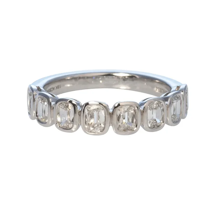.85ctw Cushion Diamond Bezel Set 18K White Gold Halfway Band