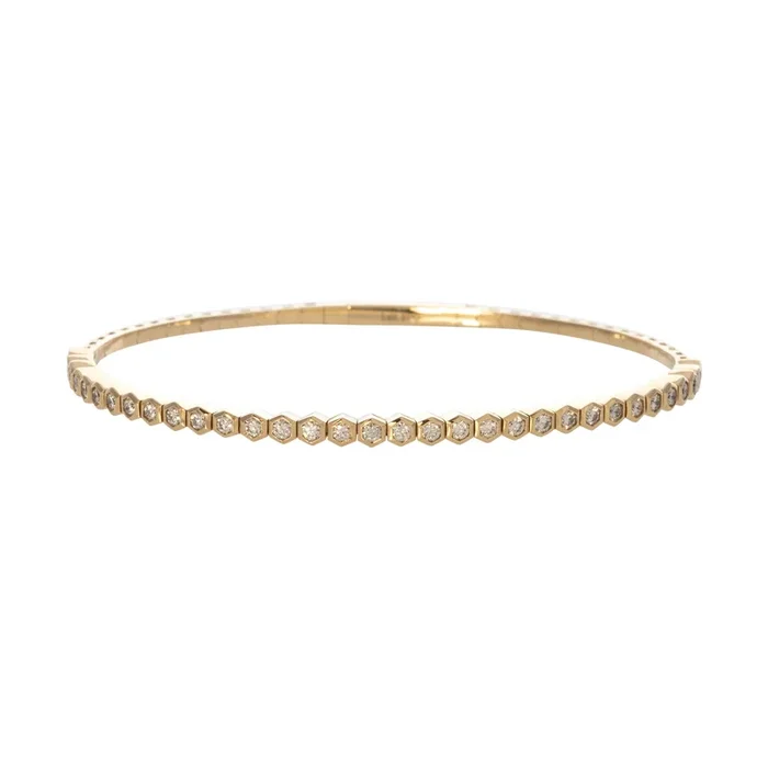 .85ctw Diamond Hexagon Bezel 14K Yellow Gold Flexible Bangle