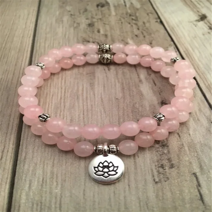 8MM Natural 108 quartz rose Bracelet Healing mala Lucky new yoga Handmade Meditation natural pray Wrist Sutra Bless