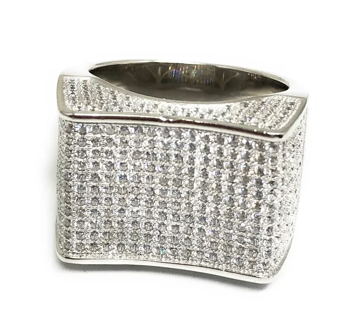 .925 Silver Big Square Icced Out CZ Ring