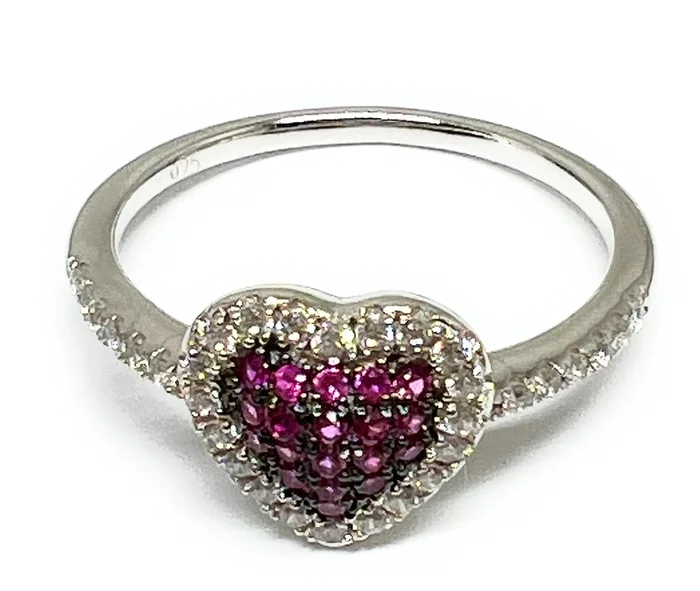 .925 Silver Classic Red Heart CZ Ring