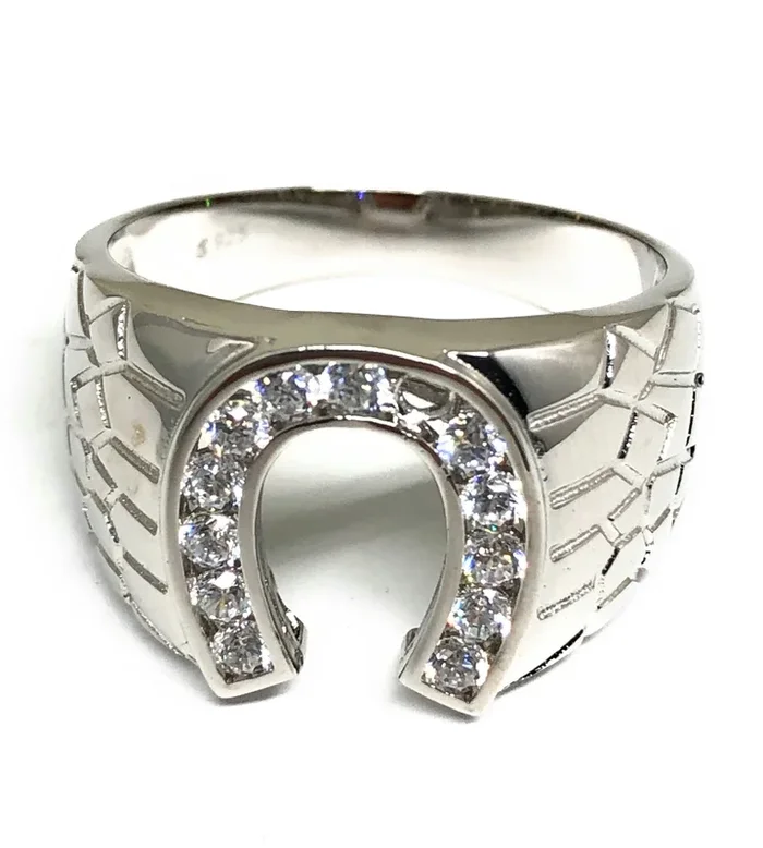 .925 Silver Cubic Zirconia Horseshoe Textured Ring