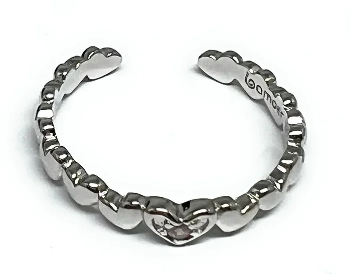.925 Silver CZ Mini Hearts Band Adjustable Ring (FCS 23)