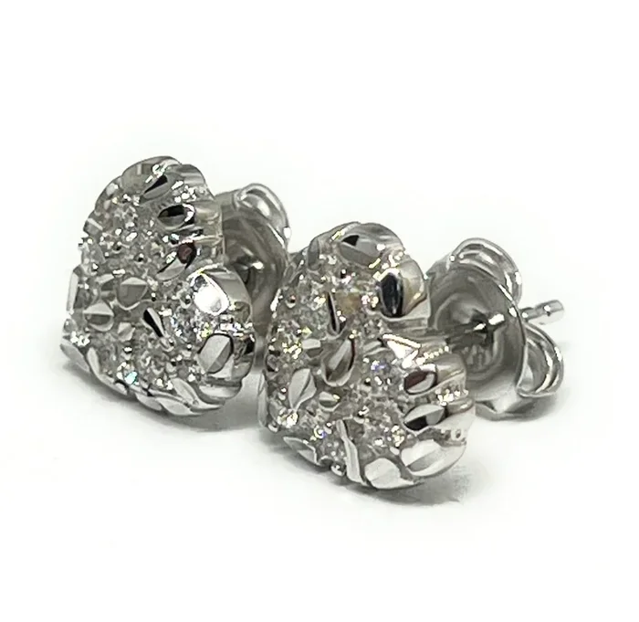 .925 Silver Nugget Heart CZ Earrings (SM)