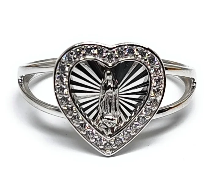 .925 Silver Viirgin Mary Virrgen Guadalupe HEART CZ Ring