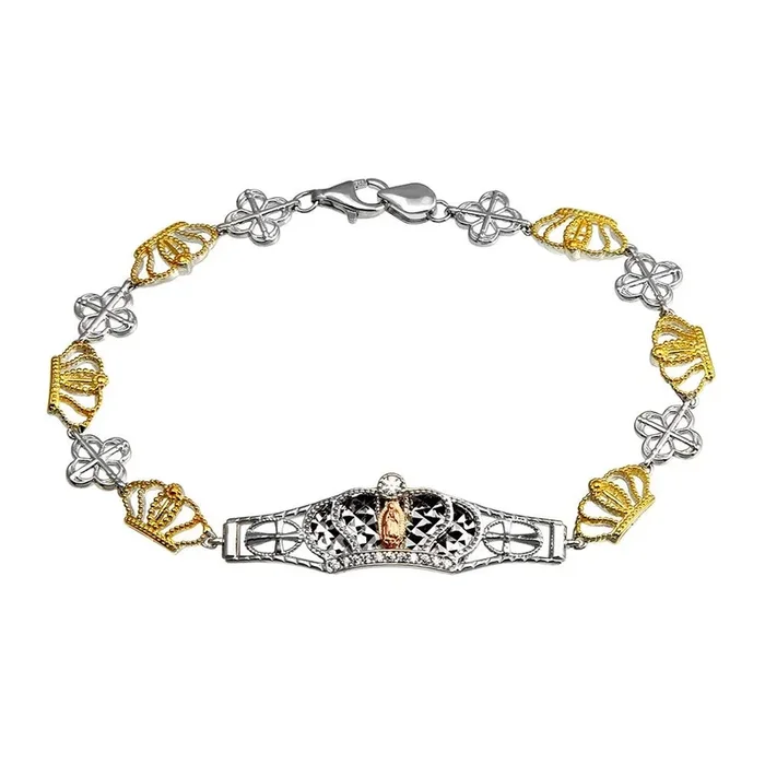 925 Sterling Silver 2 Toned 6.6mm Crown Tennis Bracelet – GMB000623C