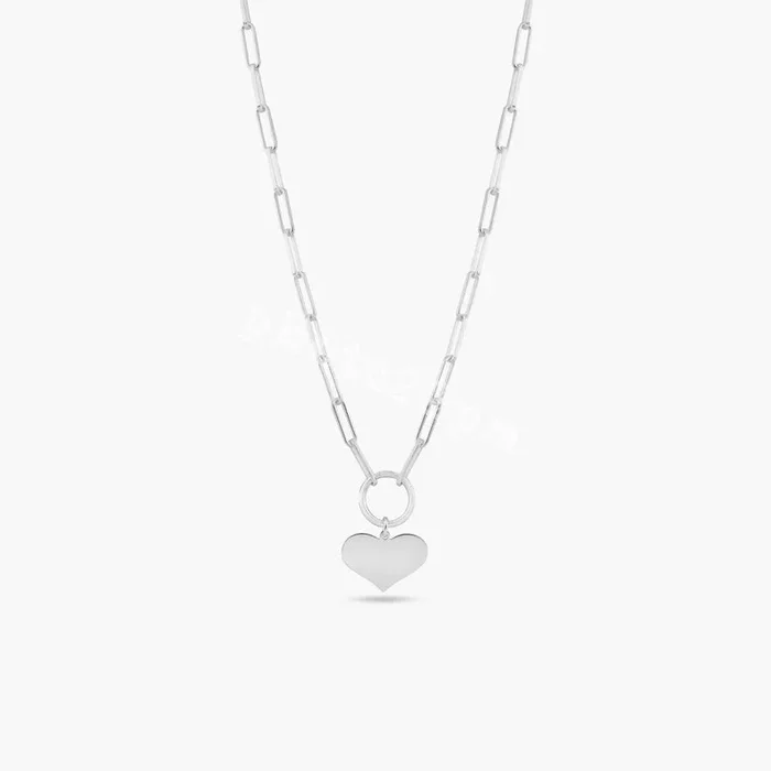 925 Sterling Silver Basic Link Chain Heart Necklace – ARN00062