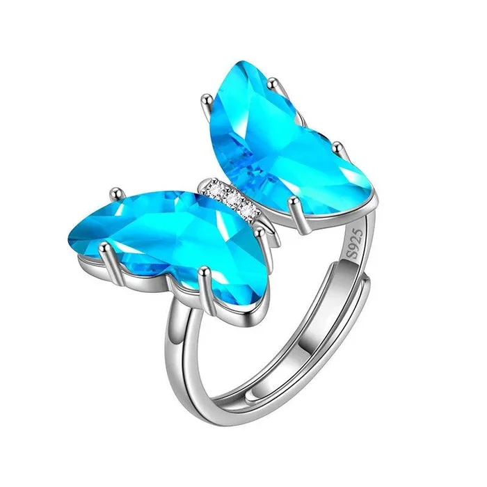 925 Sterling Silver Butterfly Ring Birthstone Crystal Women Jewelry Gifts