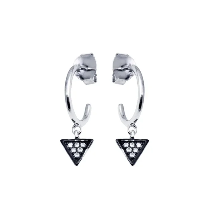 925 Sterling Silver CZ Semi Hoop Triangle Earring – BGE00661