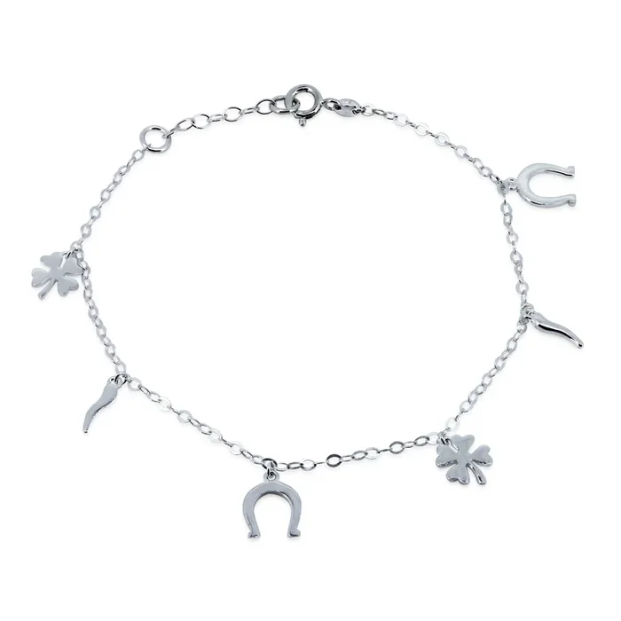 925 Sterling Silver High Polished Lucky Charms Link Anklets – DIA00009