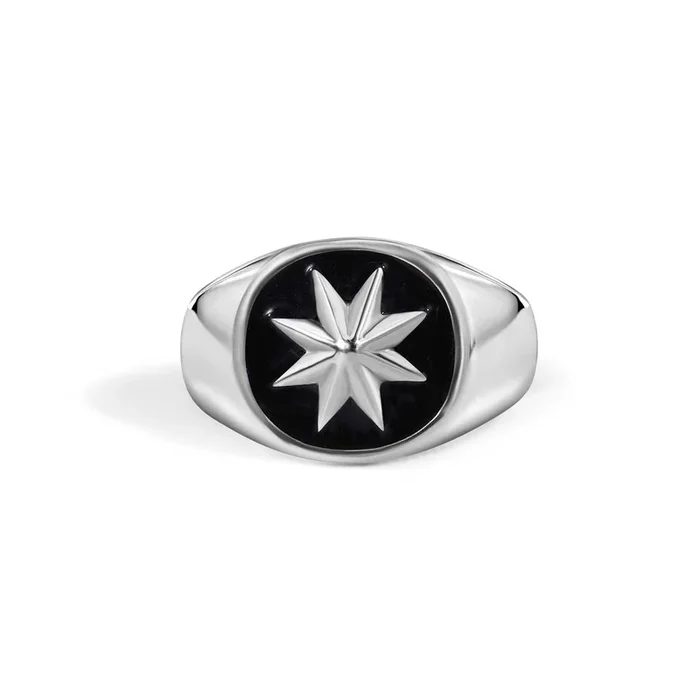 925 Sterling Silver High Polished Octagram Star Black Enamel Ring – SOR00038
