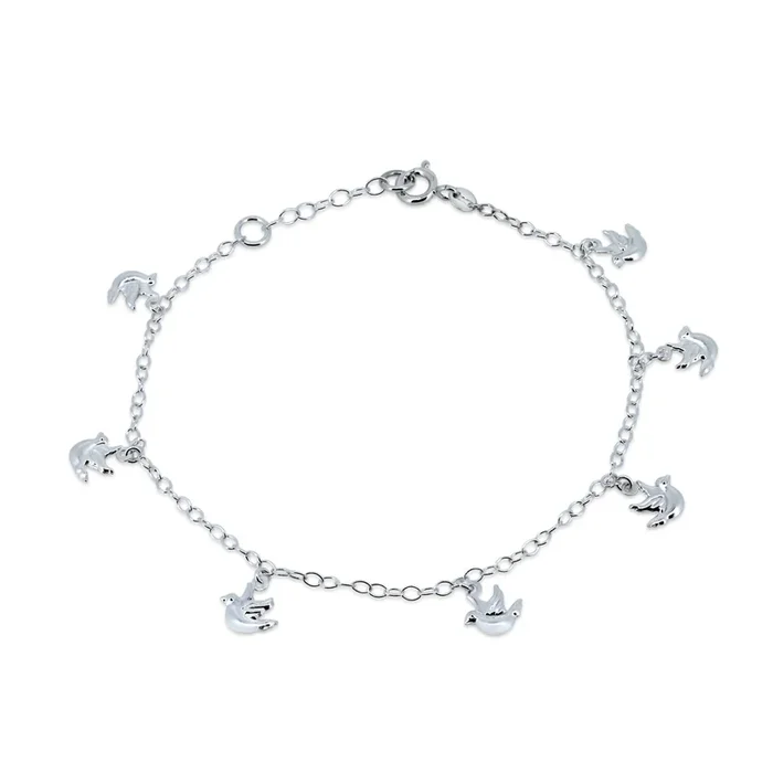 925 Sterling Silver High Polished Outline Dove Charm Link Anklets – DIA00008