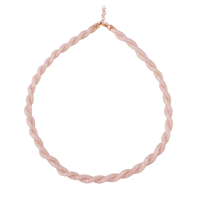925 Sterling Silver Rose Plated Rope Mesh Inlay Swarovski Crystals Necklace – ECN00013R