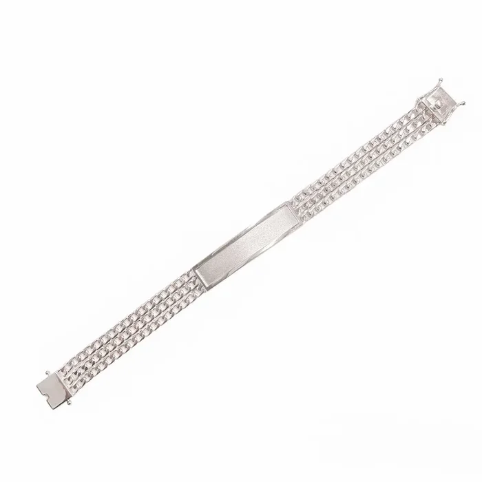 925 Sterling Silver Three Strand Curb 12mm Textured ID Bracelet – CDIB00007